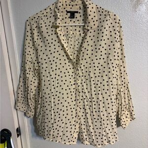Forever 21 Cream and Black Button Down Shirt 3/4 Sleeve Relaxed Fit